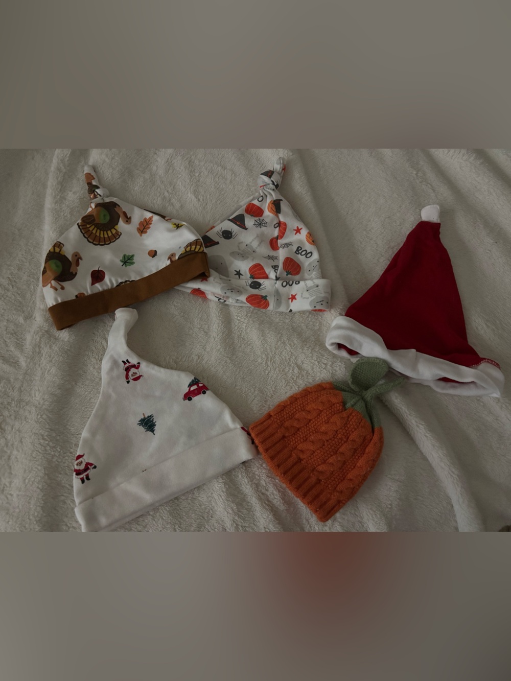 Assorted Kids Holiday & Pumpkin Hat Set - White, Orange, Red, Brown